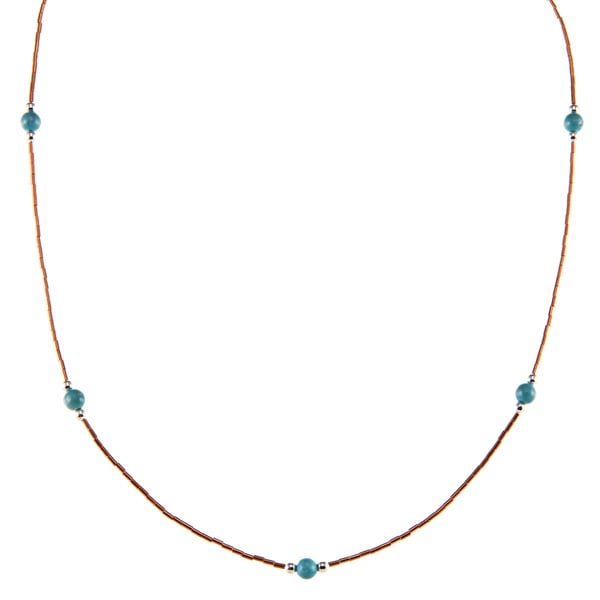 Southwest Moon Blue Turquoise Station Liquid Copper 16-inch Necklace