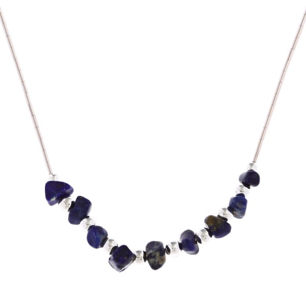 Southwest Moon Lapis Chip Liquid Metal 16 inch Necklace Southwest Moon Gemstone Necklaces