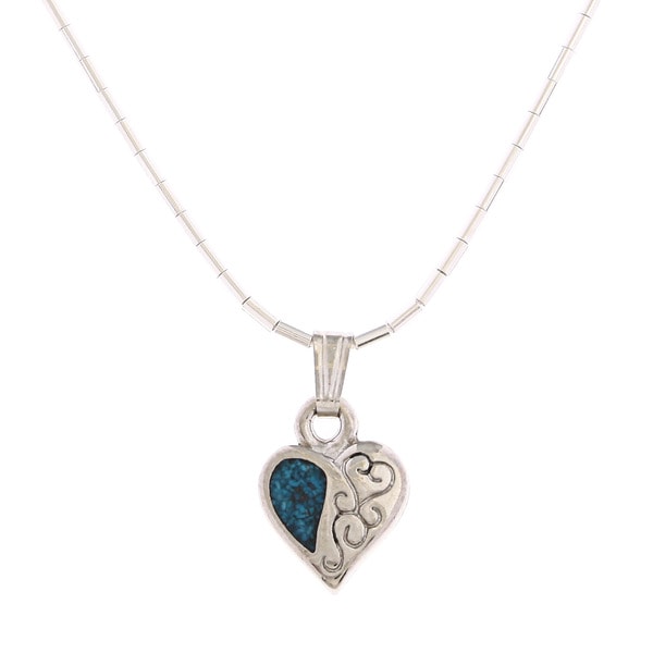 Southwest Moon Filigree Heart Turquoise Inlay Liquid Metal 16 inch