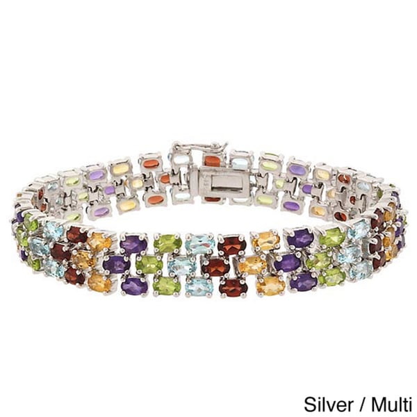 Glitzy Rocks Silvertone or Gold Overlay Gemstone 3 tier Bracelet Glitzy Rocks Gemstone Bracelets