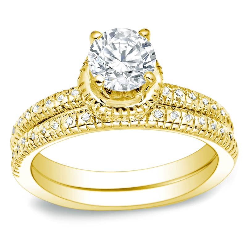 Auriya 14k Yellow Gold 1ct TDW Diamond Bridal Ring Set - Yellow Gold Set-4