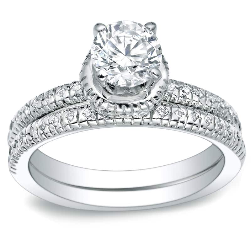 Auriya 14k Yellow Gold 1ct TDW Diamond Bridal Ring Set - White Gold Set-4