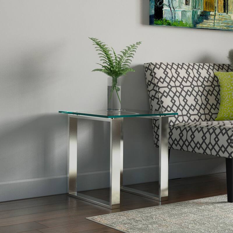 Porch & Den Arnold Glass and Chrome End Table