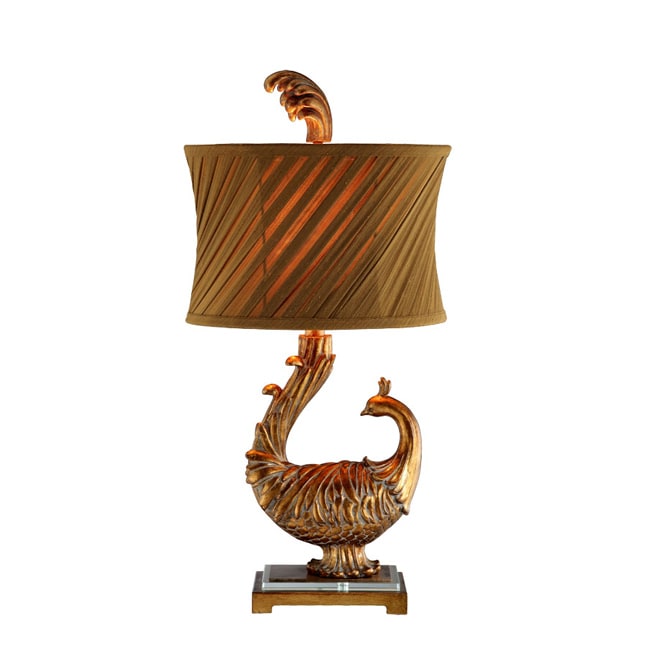 Peacock 1-Light Lamp w/Slant Pleats Shade
