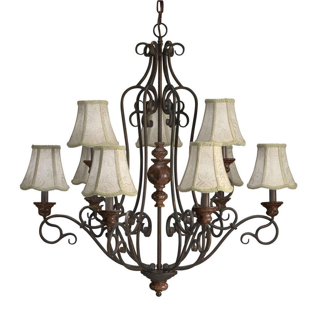 Traditional 9 Light Aged Crackle Chandelier