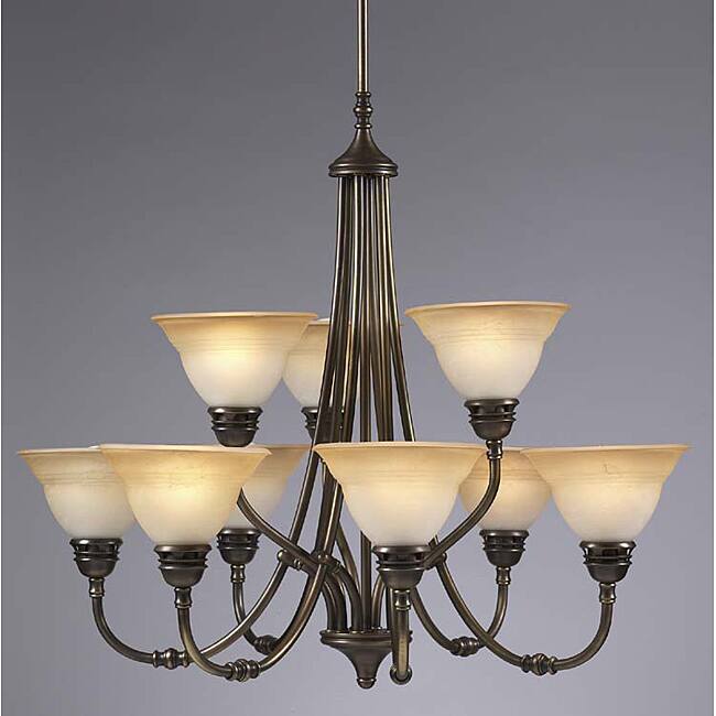Transitional 9 Light Antique Brass Chandelier