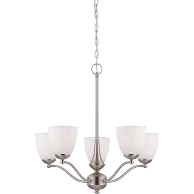 Nuvo 'Patton' Five-Light Brushed-Nickel Glass Chandelier