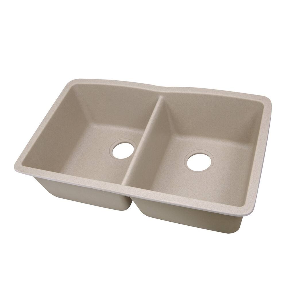 Highpoint Collection 50/50 Double Bowl Granite Composite Undermount Kitchen Sink in Sand