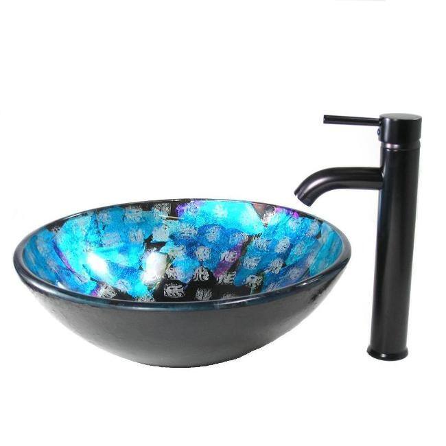 DeNovo Mystic Ruins Glass Vessel Sink and Oil Rubbed Bronze Faucet Combo
