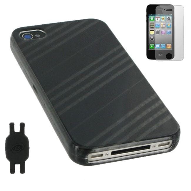 iPhone 4 Black/ Grey Stripe Design 3 in 1 Case Bundle  