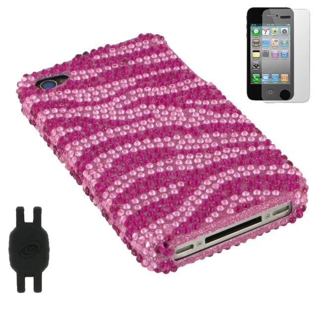 in 1 Pink Zebra iPhone 4 Rhinestone Case Bundle  