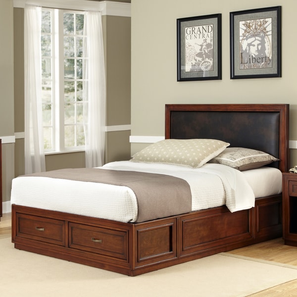 Duet Platform King Panel Bed Brown Leather Inset by Home Styles