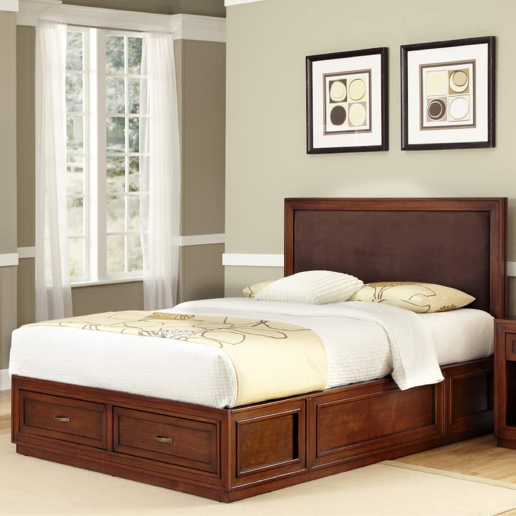 Duet Platform King Panel Bed Brown Microfiber Inset by Home Styles