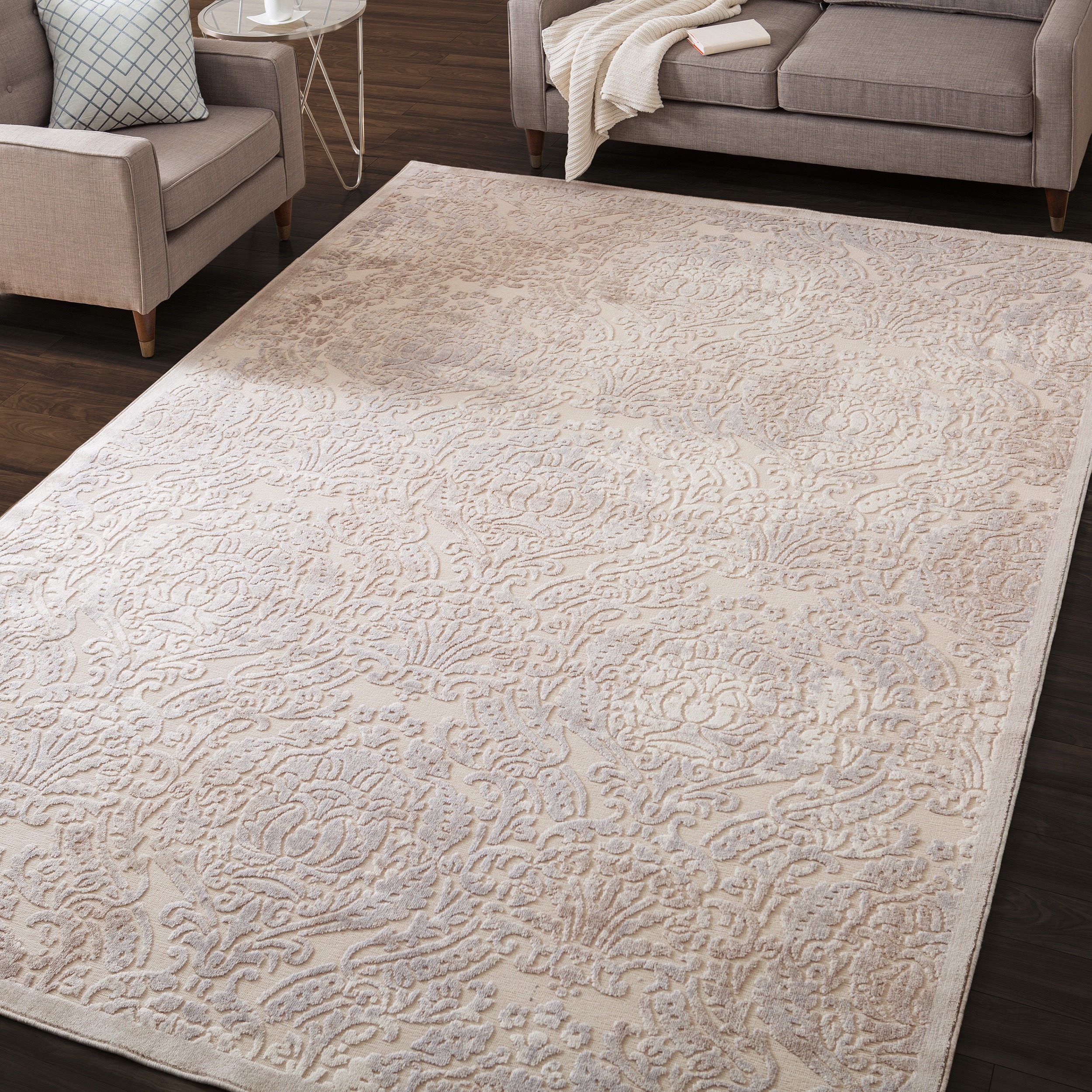 Nourison Graphic Illusions Beige Antique Damask Pattern Rug (36 X 56)