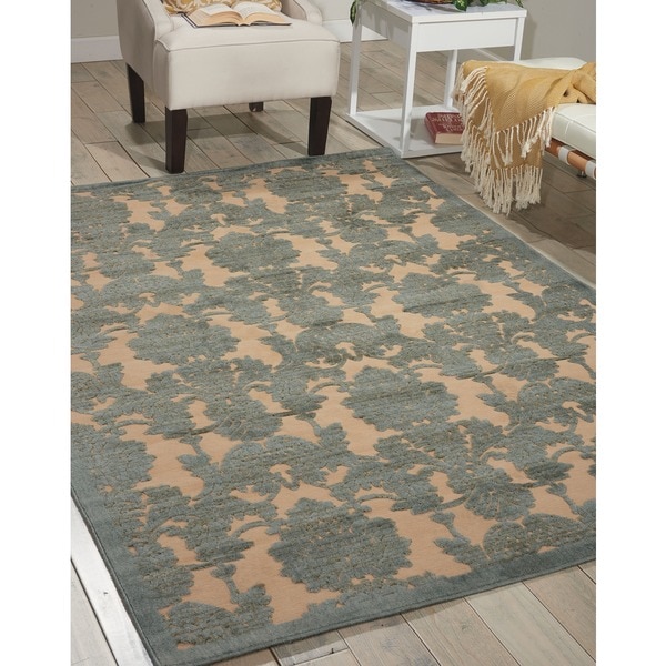 Nourison Graphic Illusions Damask Teal Rug - 5'3 x 7'5