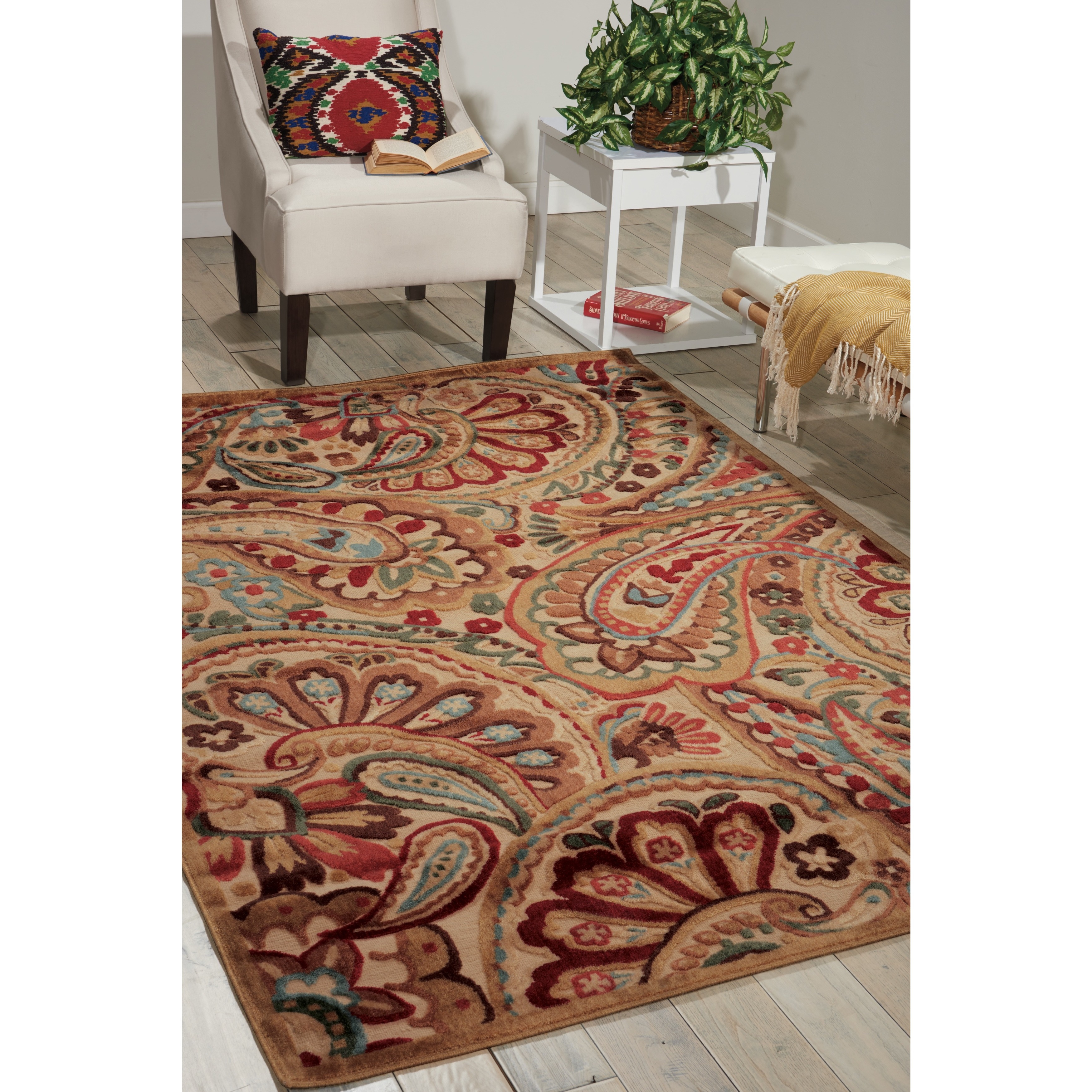 Nourison Graphic Illusions Paisley Red Multicolor Rug (53 X 75)