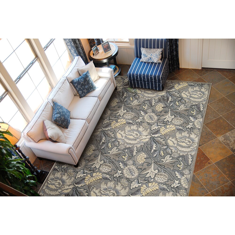 Nourison Graphic Illusions Floral Grey Rug (53 X 75)