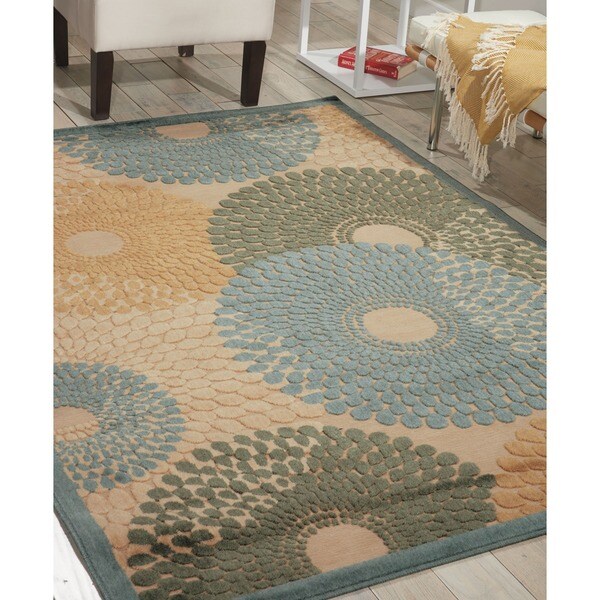 Nourison Graphic Illusions Circular Teal Rug - 7'9 x 10'10