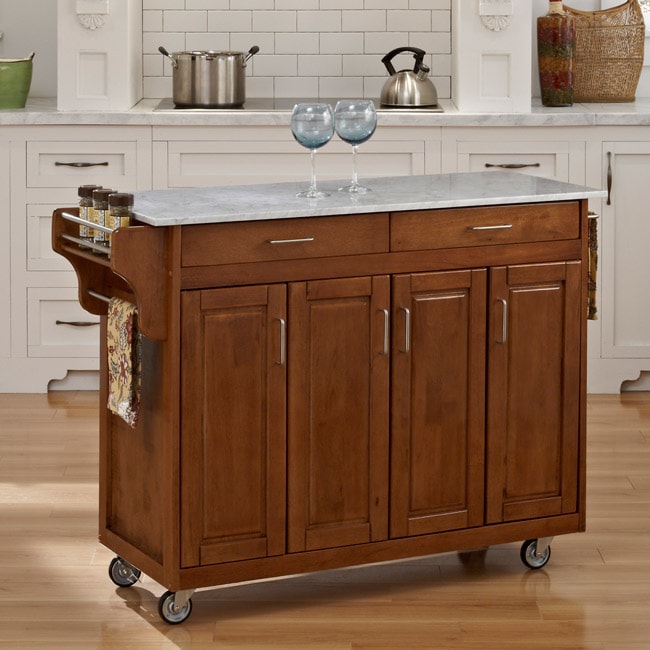 Create-a-Cart Warm Oak Finish with Marble Top