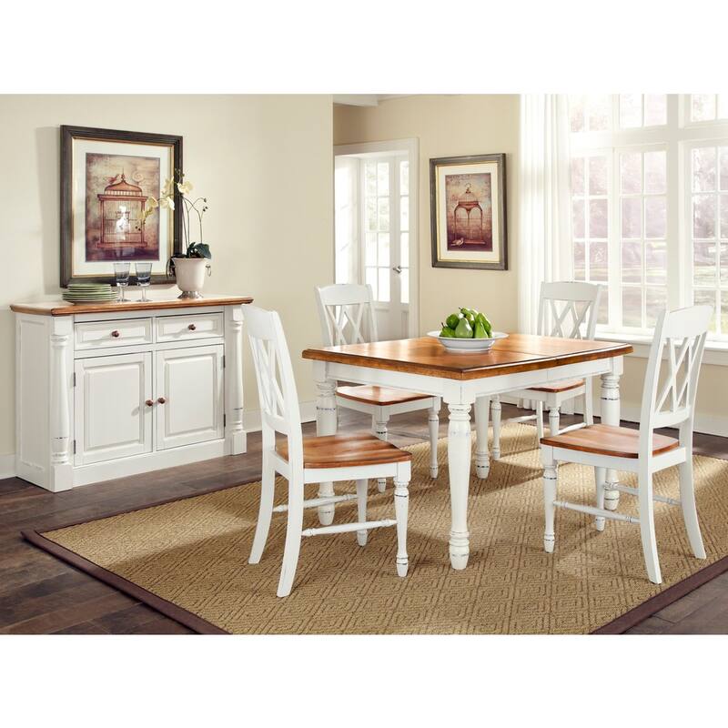 Monarch 5-Piece Rectangular Off-White Dining Table (with an 18" removable leaf) and Four Double X-back Chair Set by Homestyles
