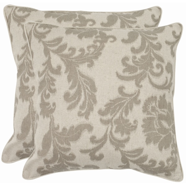 Safavieh Acanthus Leaves 18-inch Ivory/ Grey Decorative Pillows (Set of 2)
