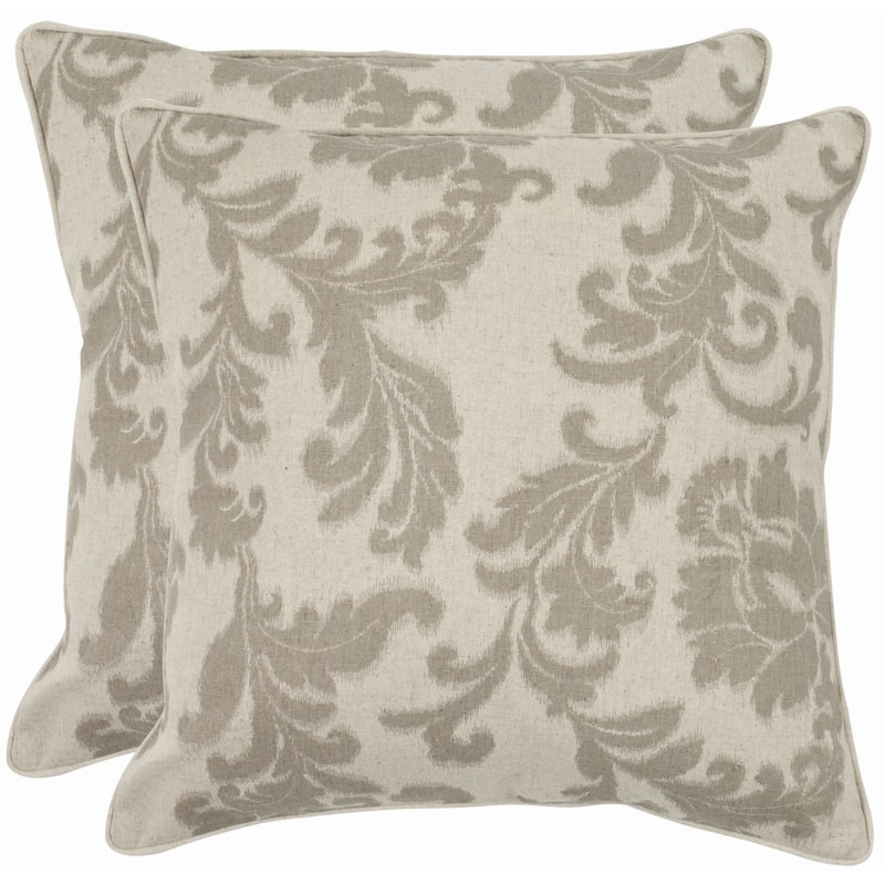 SAFAVIEH Acanthus Leaves 22 inch Ivory Grey Decorative Pillows Set of 2