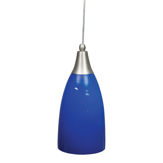 One light Satin Nickel Blue Glass Mini Pendant