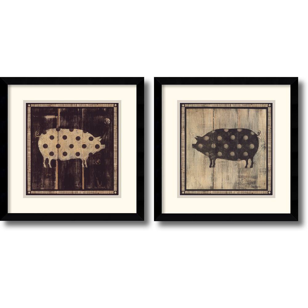 Lisa Hilliker 'Polka Pigs' Framed Art Print Set