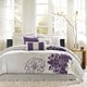 preview thumbnail 1 of 4, Madison Park Bridgette Taupe Grey/Purple Floral-pattern Cotton Comforter Set California King