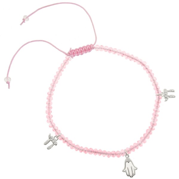 Dolce Giavonna Cubic Zirconia Hamsa and Chai Charms String Bracelet