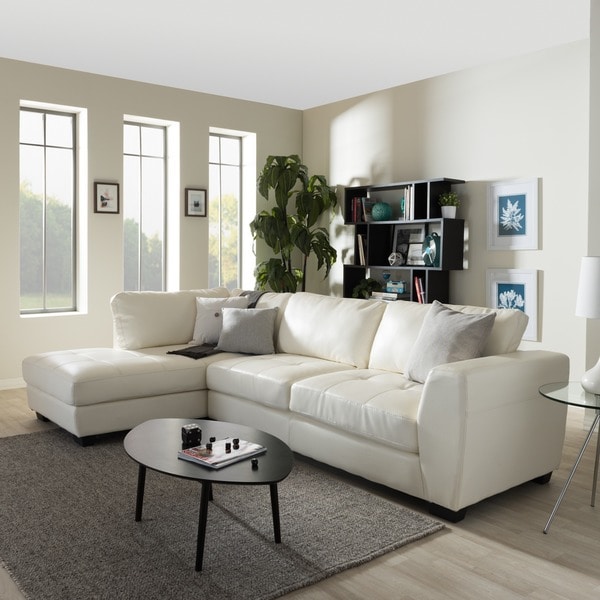 Orland White Leather Modern Sectional Sofa Set with Left Facing Chaise ...