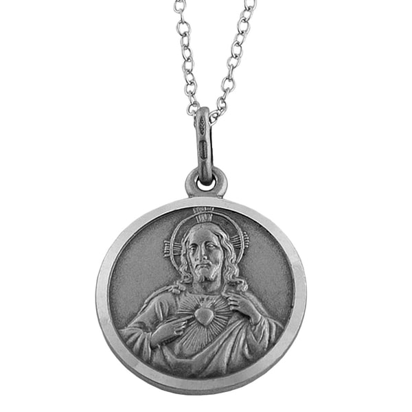 Fremada Oxidized Sterling Silver Sacred Heart Medal Necklace Fremada Sterling Silver Necklaces