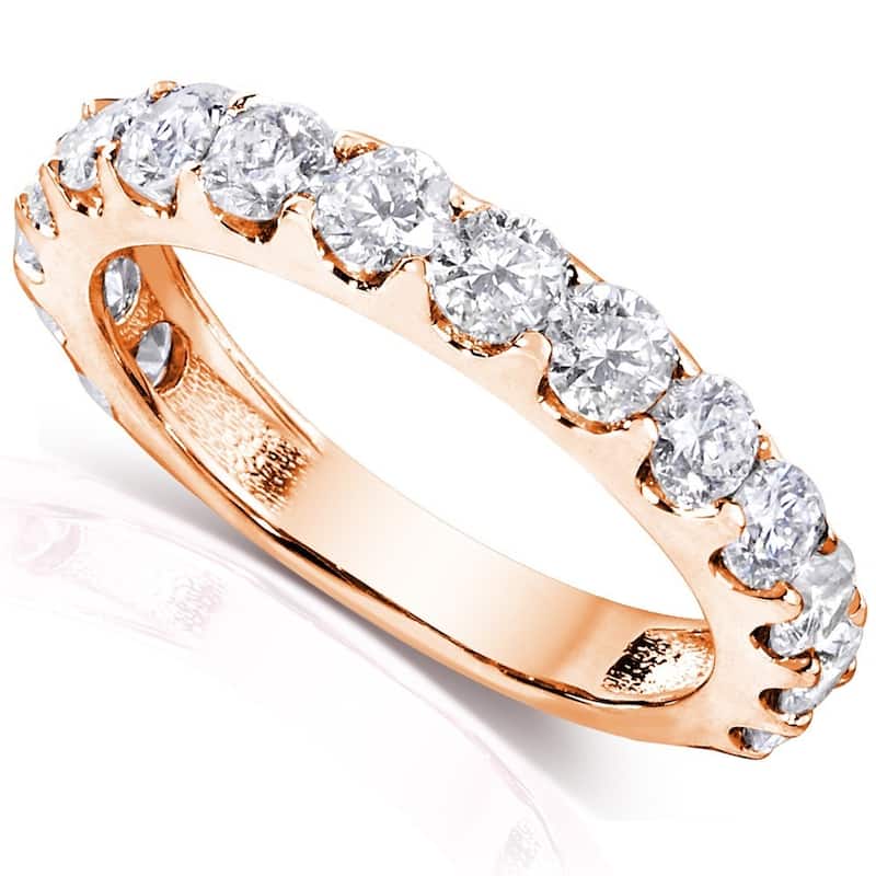 Annello by Kobelli 14k Gold 1 1/2ct TDW Semi-Eternity Diamond Women's Wedding Band - 4 - Rose
