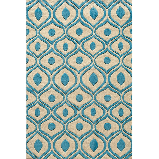 Hand Tufted Modern Waves Teal Polyester Rug (8 X 10)