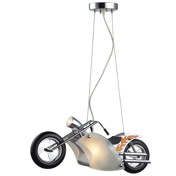 Elk Lighting Wild Ride Motorcycle 3-Light Satin Nickel and Polished Chrome Pendant