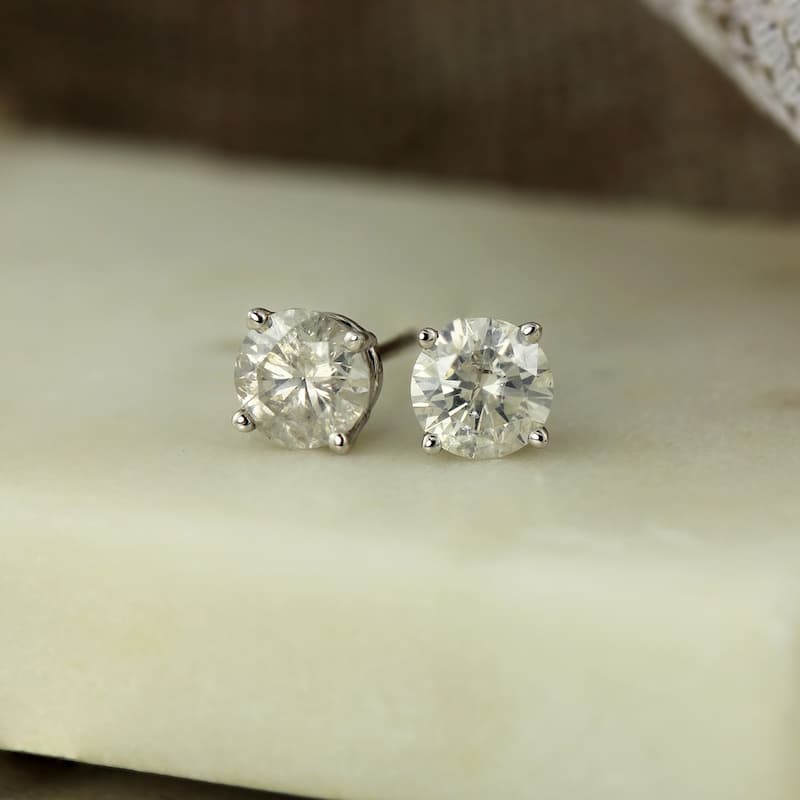 Auriya 18k Gold 1ctw Round Diamond Stud Earrings Clarity-enhanced (E-F, G-H, H-I or J-K, VS1-VS2, SI1-SI2 I1-I2 or I2-I3)
