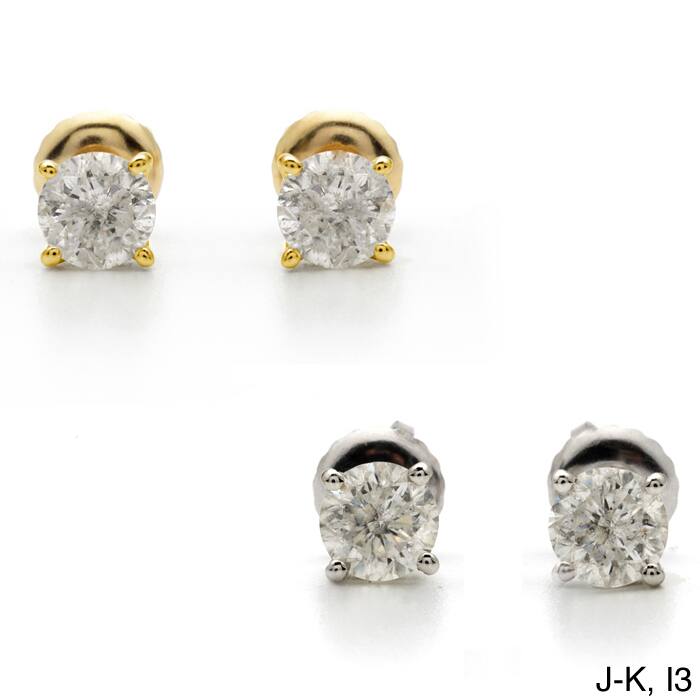 18k Gold 2ct TW Round Clarity Enhanced Diamond Stud Earrings - jk-i2-i3 - White