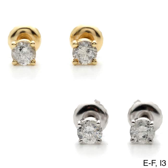 18k Gold 2ct TW Round Clarity Enhanced Diamond Stud Earrings - ef-i2-i3 - White