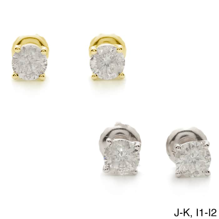 18k Gold 2ct TW Round Clarity Enhanced Diamond Stud Earrings - jk-i1-i2 - White