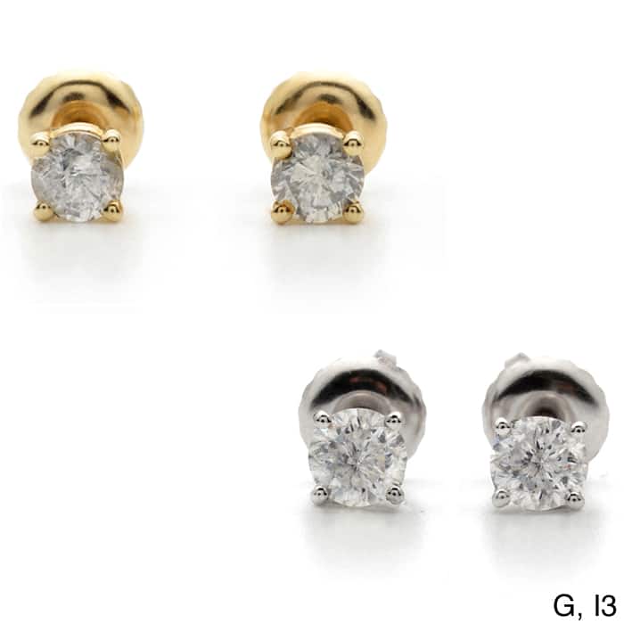 18k Gold 2ct TW Round Clarity Enhanced Diamond Stud Earrings - gh-i2-i3 - White