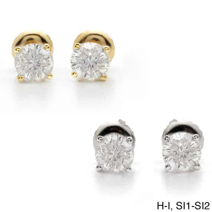 18k Gold 2ct TW Round Clarity Enhanced Diamond Stud Earrings - hi-si1-si2 - White