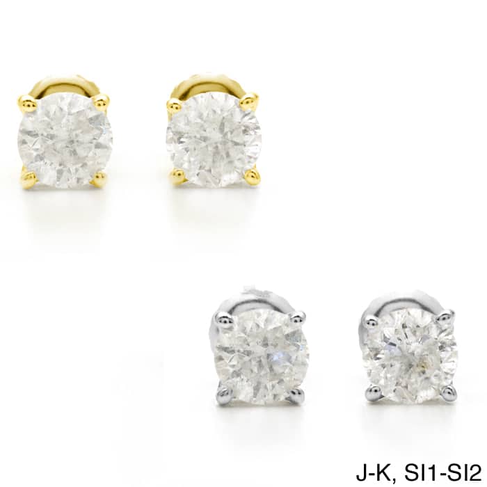 18k Gold 2ct TW Round Clarity Enhanced Diamond Stud Earrings - jk-si1-si2 - White
