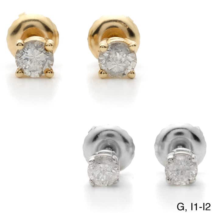 18k Gold 2ct TW Round Clarity Enhanced Diamond Stud Earrings - gh-i1-i2 - White