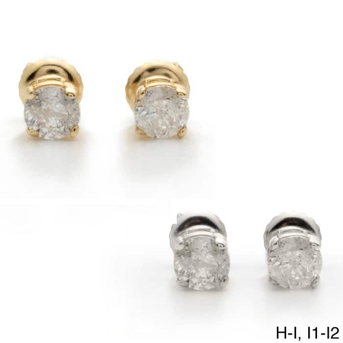 18k Gold 2ct TW Round Clarity Enhanced Diamond Stud Earrings - hi-i1-i2 - White