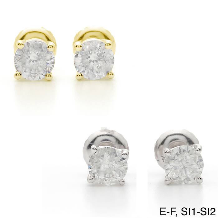 18k Gold 2ct TW Round Clarity Enhanced Diamond Stud Earrings - ef-si1-si2 - White