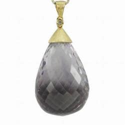 De Buman 18K Yellow Gold Amethyst and Diamond Solid Pendant De Buman Gemstone Necklaces