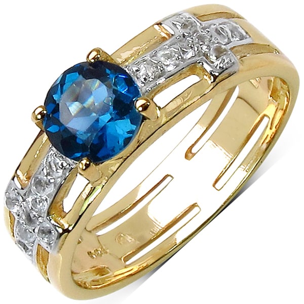 Malaika Goldplated Sterling Silver 1 1/5ct TGW Blue and White Topaz Ring Malaika Gemstone Rings