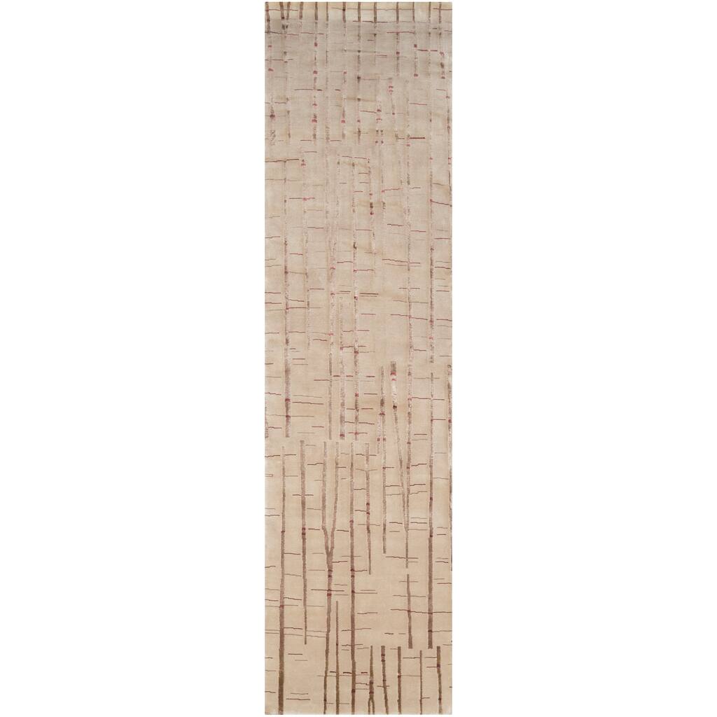 Hand-knotted Blueridge Tan Abstract Design Wool Area Rug - 2'6" x 10' Runner/Surplus