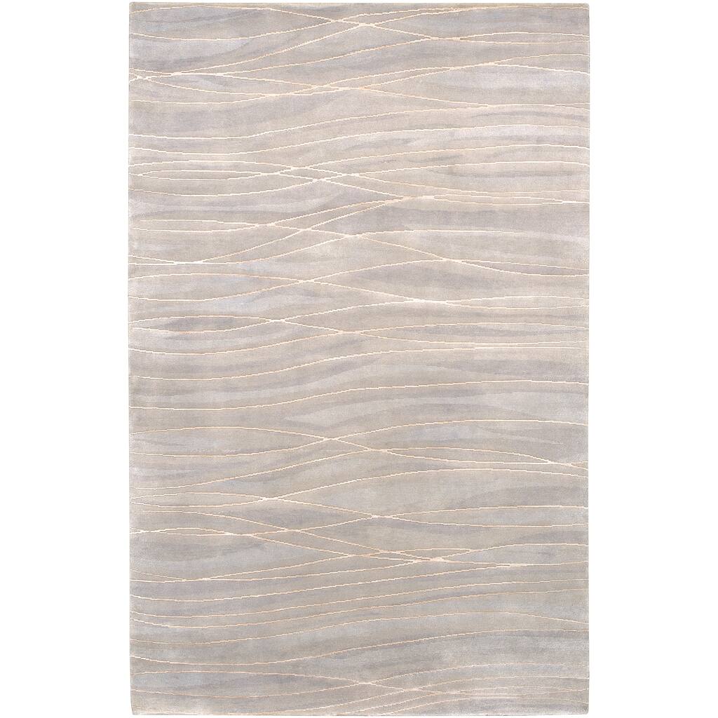 Hand-knotted Cluffranch Beige Abstract Design Wool Area Rug - 8' x 11'