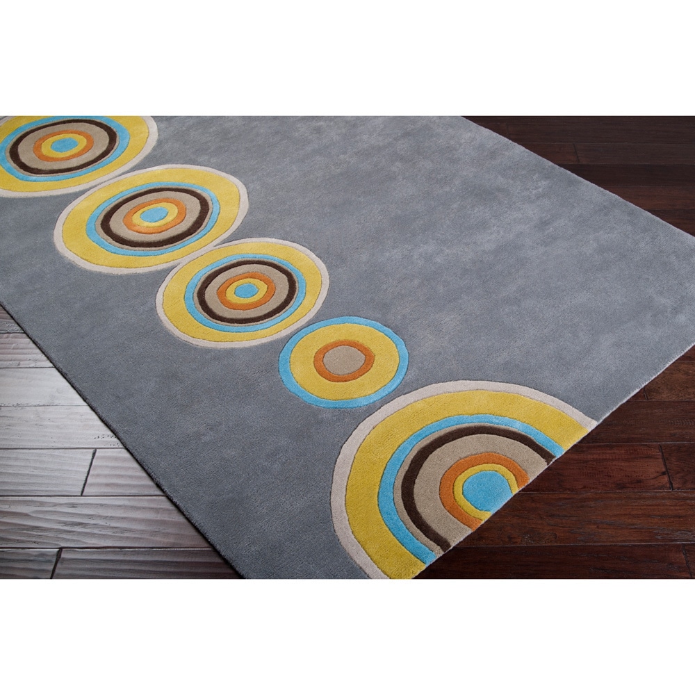 Hand Tufted Logan Grey Geometric Circles Wool Rug (5 X 8)